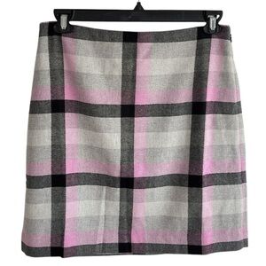 Talbots Plaid Wool Blend Pencil Skirt Sz 10P Black Gray Lavender Preppy Classic